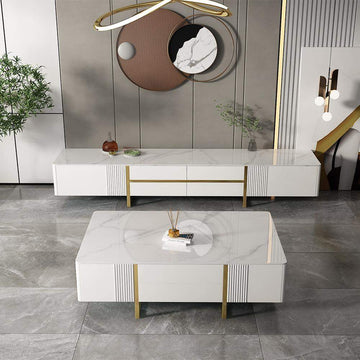 Modern White Rectangular TV Stand with Coffee Table Set of 2-Richsoul-Furniture,Living Room Furniture,Living Room Sets